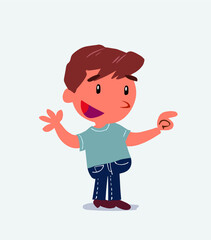 cartoon character of little boy on jeans smiling while pointing