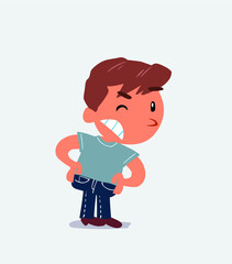  cartoon character of little boy on jeans suspecting something wrong