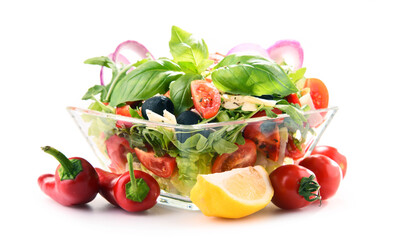Obraz na płótnie Canvas Composition with vegetable salad bowl. Balanced diet