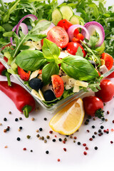 Composition with vegetable salad bowl. Balanced diet