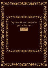 Grapes rectangle ornamental frame. Vector clipart.