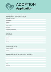 Child adoption application. Questionnaire with space for answers