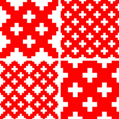 A set of red and white folk ornaments for decoration of holidays, clothing and fabric design, as well as use in printed products