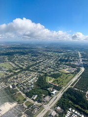Aerial view of a busy residential area from airplane; Fort Myers, Florida