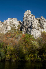 The white limestone rocks of Cherepish in autumn, Bulgaria