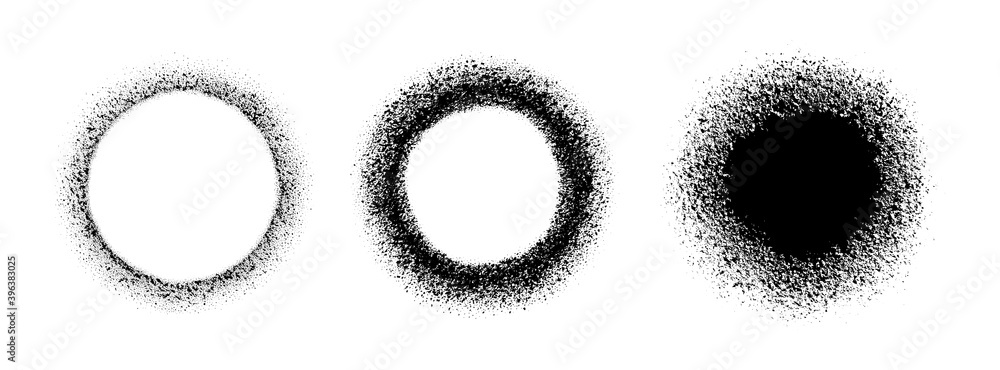 Poster set circle frame with spray effect. collection circular border of grunge dots. ring boarder. round b