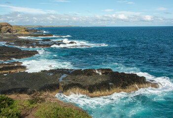 Dramatic rocky coastline near the Nobbies, Phillip Island, Victoria, Australia