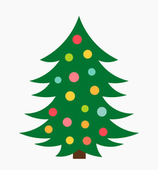 Decorated cute Christmas tree icon on white background.