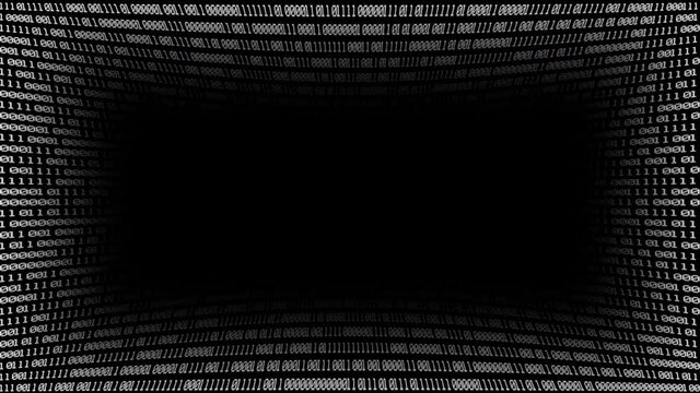 Frame background with binary code numbers. White digital data code numbers on black background