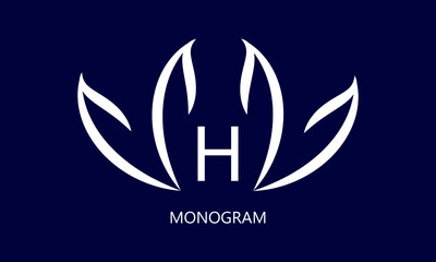 Elegant minimalist logo with the letter H in white on a dark background. Exquisite business sign, monogram identical to restaurant, boutique, hotel, jewelry.