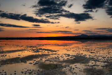 Colourful sunset twilight sky at a lake