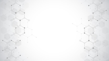 Abstract background of molecules. Molecular structures or chemical engineering, genetic research, innovation technology. Scientific, technical or medical concept.