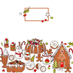 Vector  background with Christmas food.