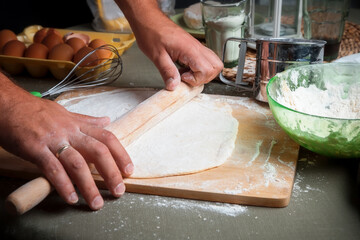 Homemade food.
Preparation of dough for baking