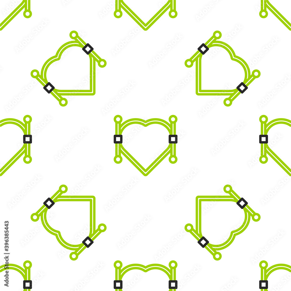 Poster Line Heart with Bezier curve icon isolated seamless pattern on white background. Pen tool icon. Vector Illustration.