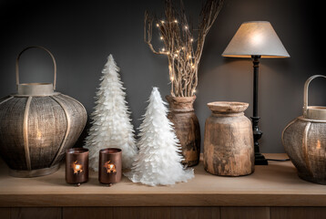 Cozy Christmas, winter and New Year interior decoration.