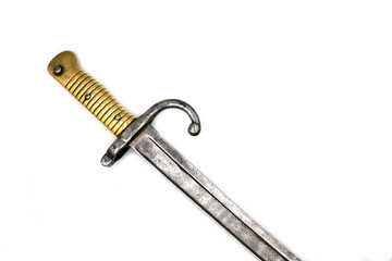 handle and guard of bayonet-knife on a white background