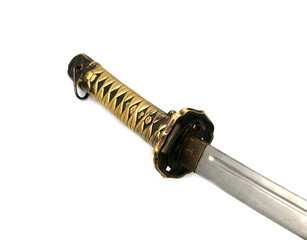 metal handle of katana on a white background