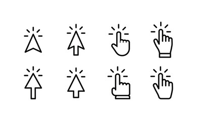 Clicking icons collections. Hand and arrow click icon. Cursor set.