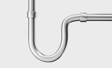 Steel metal pipe, sewer elbow on white background
