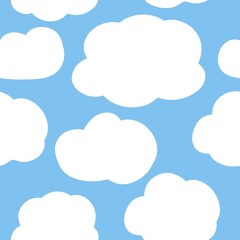 Obraz premium Cloudy sky.Cute white clouds on blue background.Simple seamless pattern.