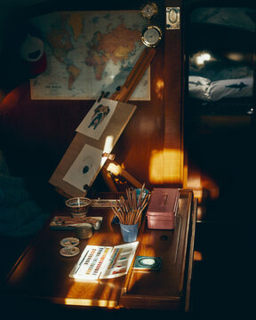 artist's table in the sun down below in yacht