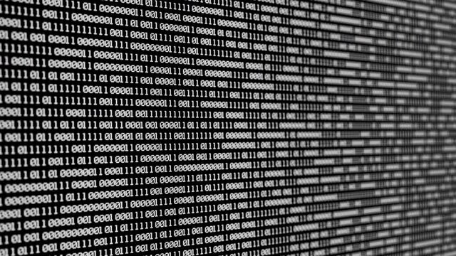 Digital wall background with white numbers. White futuristic digital data code on black background