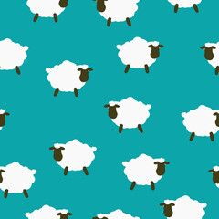 Simple sheep pattern. Blue background, cute white  sheep. The print is well suited for textiles,Wallpaper and banners.