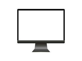 Stylish led monitor. Blank white screen with black elegant body on curved stand modern design of electronic device for watching videos and digital games liquid crystal form vector entertainment.