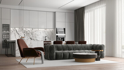 Modern luxury interior design idea concept of beautiful living room and wall texture background/3D rendering
