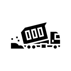 truck pouring building materials glyph icon vector. truck pouring building materials sign. isolated contour symbol black illustration