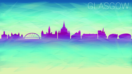 Glasgow Scotland. Broken Glass Abstract Geometric Dynamic Textured. Banner Background. Colorful Shape Composition.