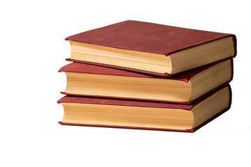 
Three red old books on white background