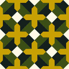 Obraz premium Crosses, checks, figures seamless pattern. Geometric ornament. Folk background. Geometric wallpaper. Tribal motif. Ancient mosaic. Cross, square shapes. Ethnical textile print, abstract. Ethnic vector