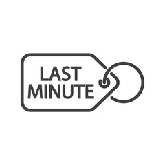 Logotipo con texto Last Minute en etiqueta de precio con anilla en lineas de color gris