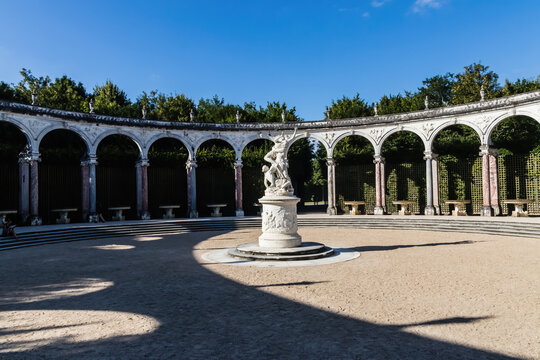 Versailles, France - July 10, 2018:  The grove of the Colonnade in the Palace of Versailles gardens