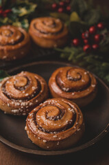 Cinnamon rolls with sugar for Christmas