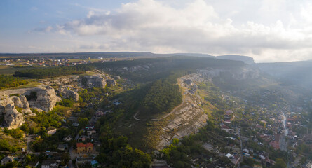 Russia.  Bakhchisaray, Crimea. Residential caves inside ancient city Chufut Kale,These artificial 'buildings' used by ancients for living, food storage, animal sheds