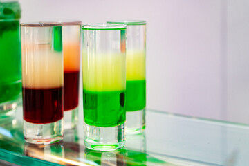 Multicolored summer cocktails. Refreshing drinks.