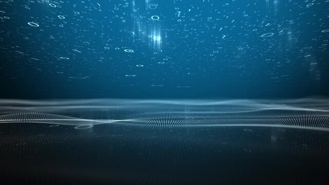 Artistic computer network binary numbers with digital abstract waves motion background. Concept technology.