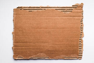 Brown corrugated cardboard sheet with torn edges