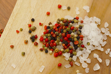 Pepper and Salt on wooden board