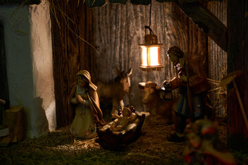 Hand made Christmas Crib with the holy family
