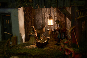 Hand made Christmas Crib with the holy family