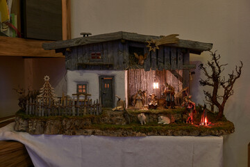Hand made Christmas Crib with lights
