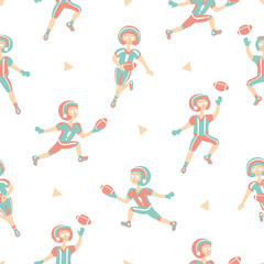 American football player seamless pattern on white background