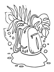 Black and white doodle backpack in nature