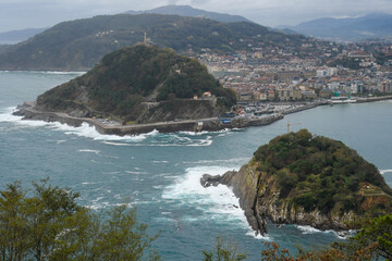 View of San Sebastián from Igeldo with big waves