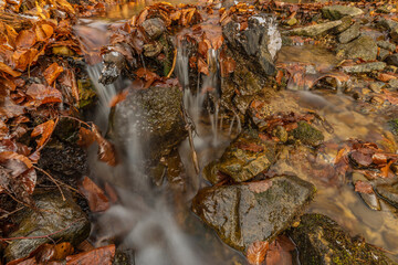 Waterfall under Cernava in east Moravia region in autumn winter cold day