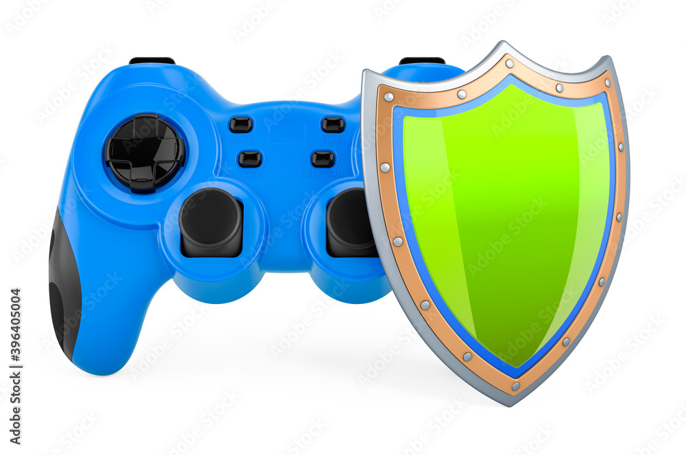 Poster gamepad with shield, 3d rendering